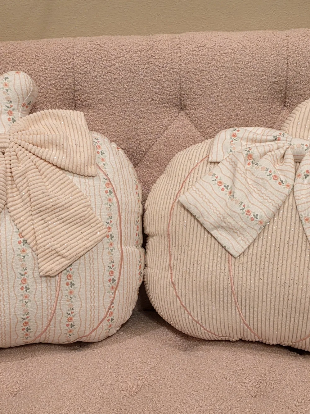 Shabby Chic Soft Pink Floral Pumpkin Accent Pillows